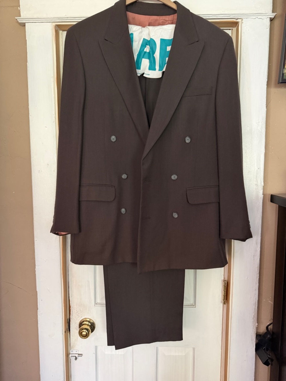 Men's Double-Breasted Brown Suit Jacket and Trousers